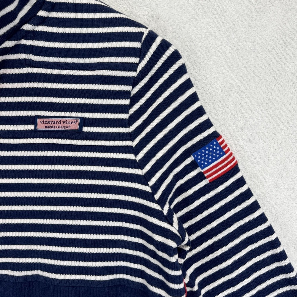 Vineyard Vines Sweatshirt Mens Medium Navy White Shep Shirt‎ Stripe Flag Patch - Picture 3 of 8